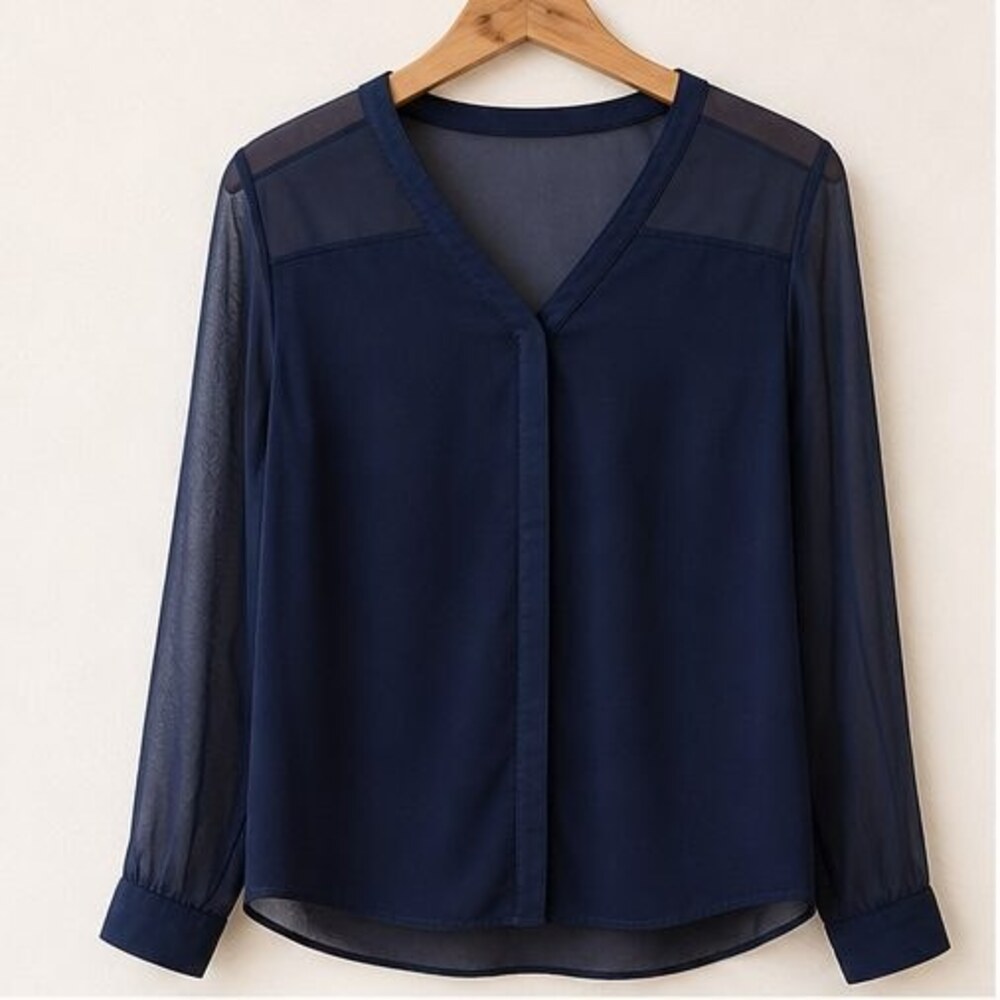 Navy Tie Neck Blouse